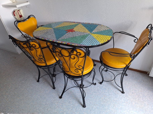 Ensemble de salle à manger vintage en fer forgé pour intérieur et extérieur