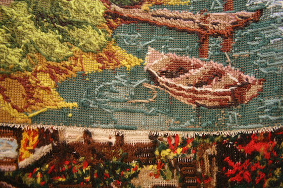 Image 1 of 1 restored ear armchair with hand embroidered gobelins