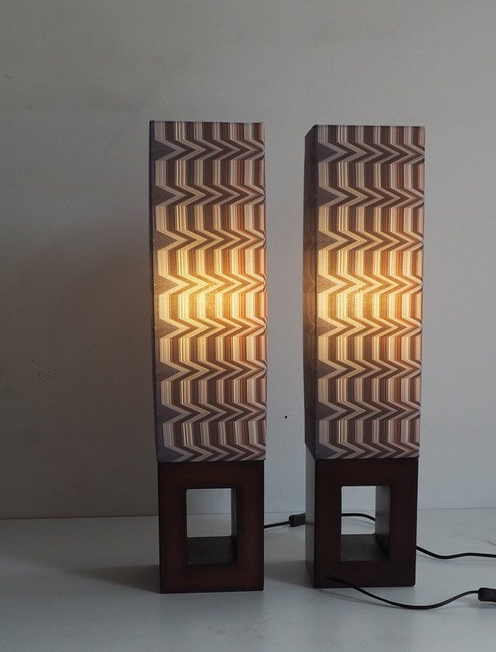 Image 1 of Vintage Wood Table Lamp/ Shadow Missoni Fabric