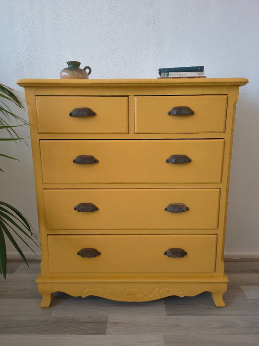 Commode vintage jaune ocre/jaune moutarde