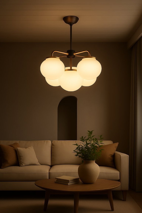 Image 1 of Pair of Italian Mid-Century Modern Sputnik Chandeliers