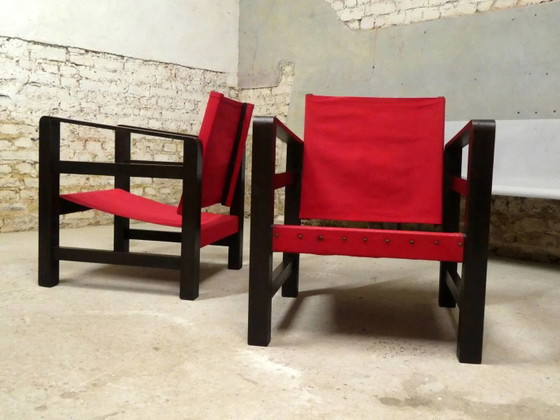 Paire de fauteuils safari en chêne, 1950 – Vintage (photo 6 of 11)
