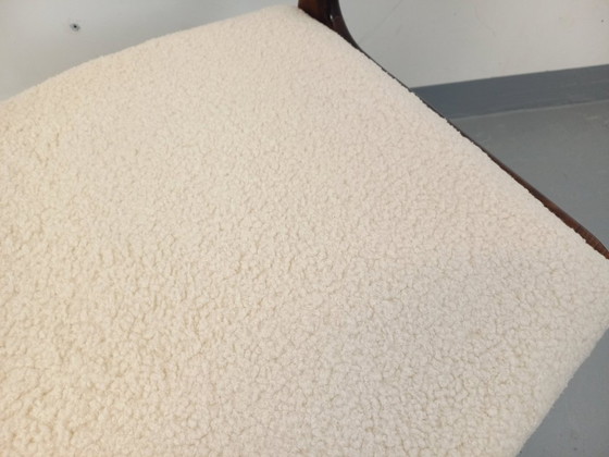 Image 1 of Sedia a slitta vintage in legno e tessuto bouclé del marchio Baumann degli anni '70