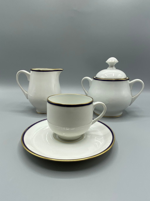 Limoges Lafarge Porcelain Set, Cobalt and Gold, Cup, Creamer, Sugar Bowl – decoratieve objecten, Mid Century Modern