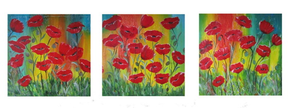 Image 1 of 3 Tafelbilder Mohnblumen