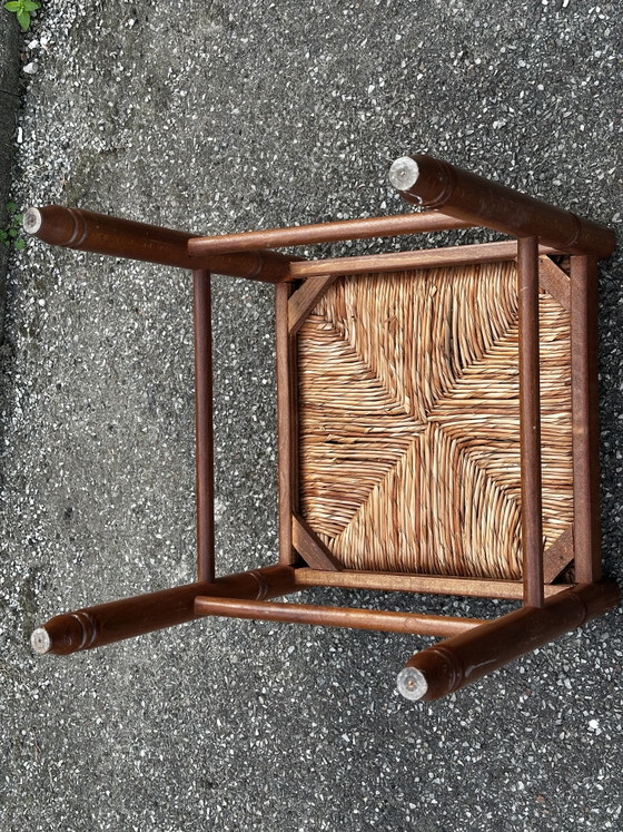 Pair of 50s Stools in Wood with Straw Seat (photo 9 of 9)