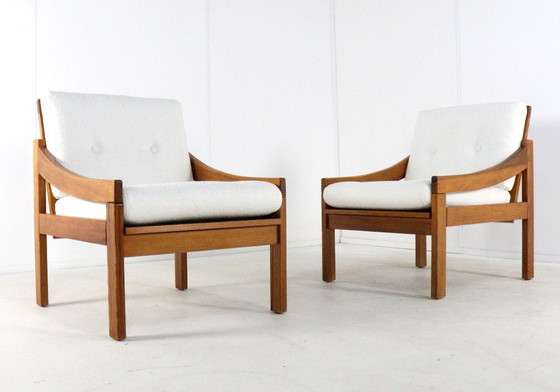 Image 1 of Ensemble de 2 fauteuils vintage en pin/hêtre « Gassel », récemment retapissés.