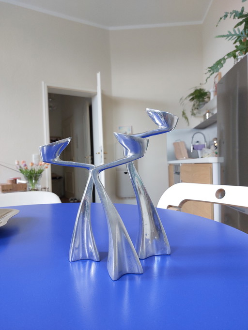 3 Vintage Matthew Hilton Swan Arclumis candlesticks chrome