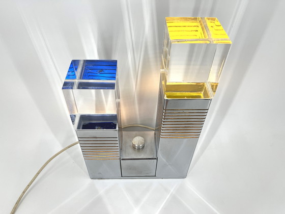 Image 1 of Vintage chrome and plexi table lamp attr. to Gaetano Missaglia, 1970s