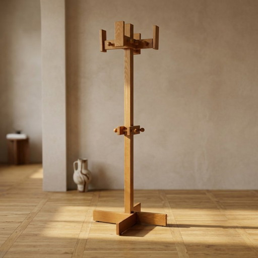 Freestanding Mid-Century Pine Coat Rack, Solid Wood, 1970s, Europe