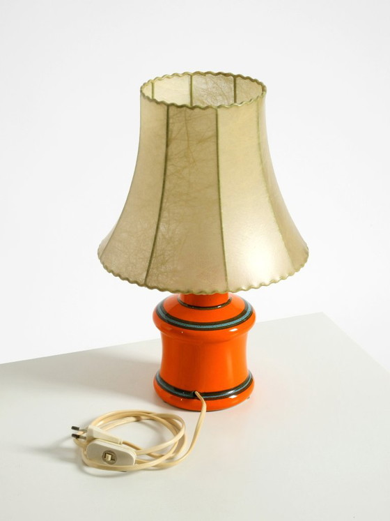 Beautiful 1960s Orange Ceramic Table Lamp With Cocoon Shade | Made in Italy (photo 8 of 20)