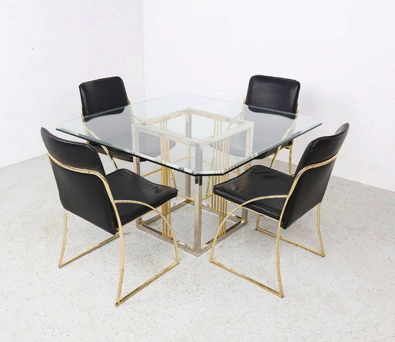 Image 1 of Vintage brass and glass dining table, 1970s