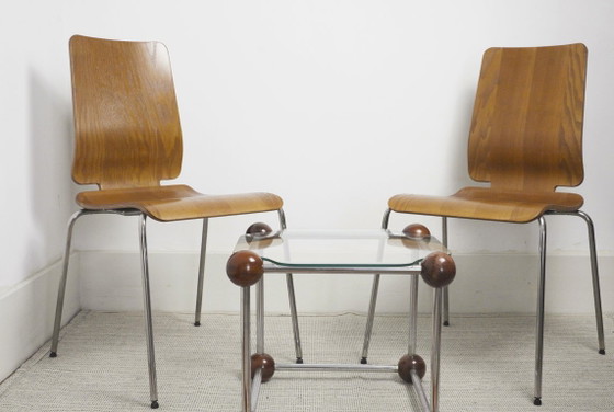 Image 1 of Chaises IKEA Gilbert en teck vintage, ensemble de 6 chaises de salle à manger empilables en contreplaqué de teck, style scandina