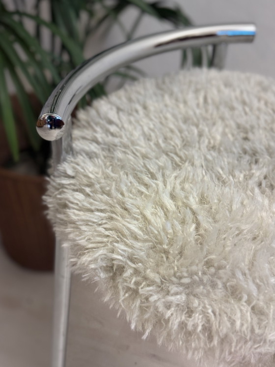 Image 1 of Vintage tubular frame stool with fluffy upholstery