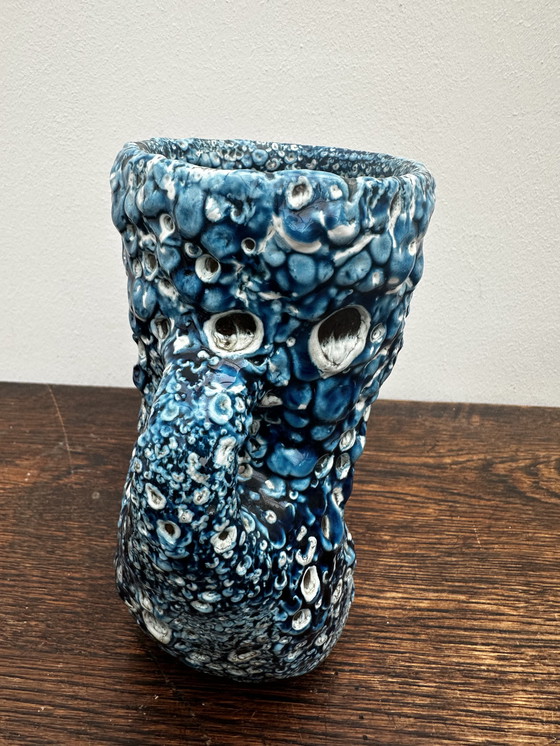 Image 1 of Small Vintage Fat Lava Blue Ceramic Vase