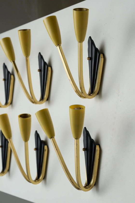 Geometric Brass and Black Wall Lamp, 1950s, Wall lights, Plastic, Mid Century Modern (photo 9 of 13)