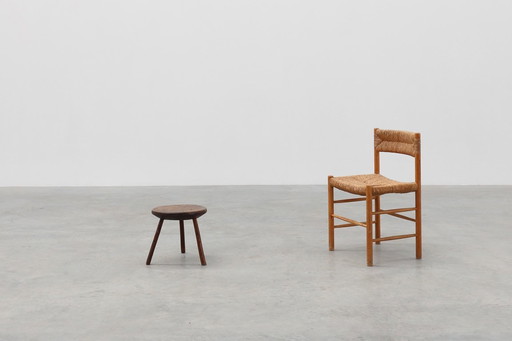 Rustic French wooden stool in wabi sabi style, ca. 1850