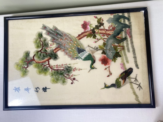 Image 1 of Antieke zijden draadschildering