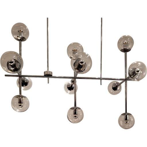 Vintage kroonluchter in chroom metaal en glas voor Studio Kinkeldey, Duitsland 1960