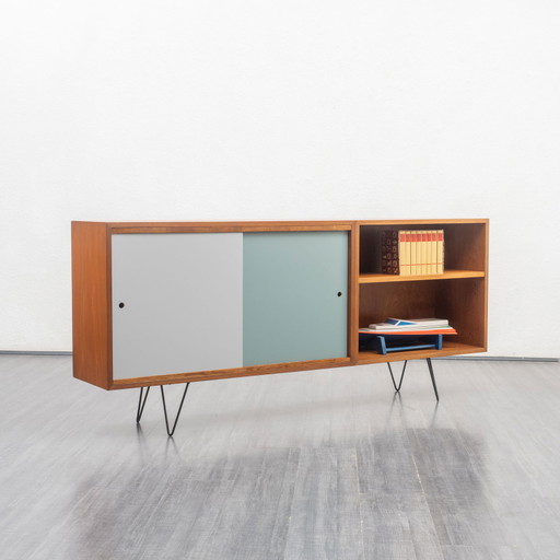 Buffet des années 60, teck, portes réversibles colorées, 185cm