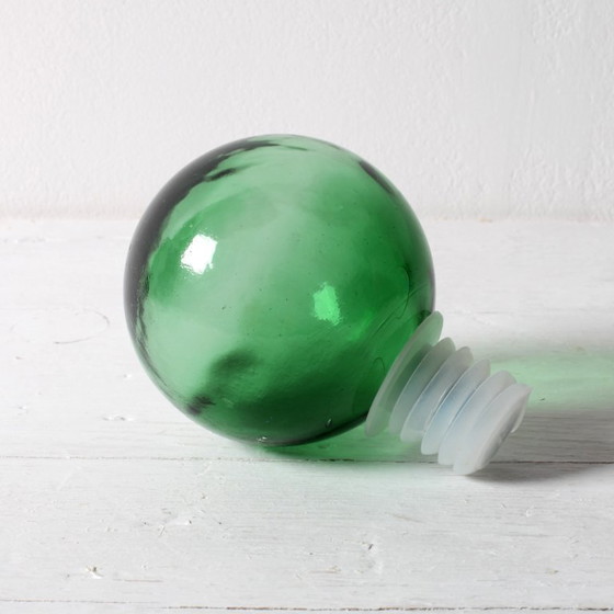 Image 1 of Vintage Emerald Green Glass Decanter / Genie Bottle with Stopper / Empoli / Italy / 1960s