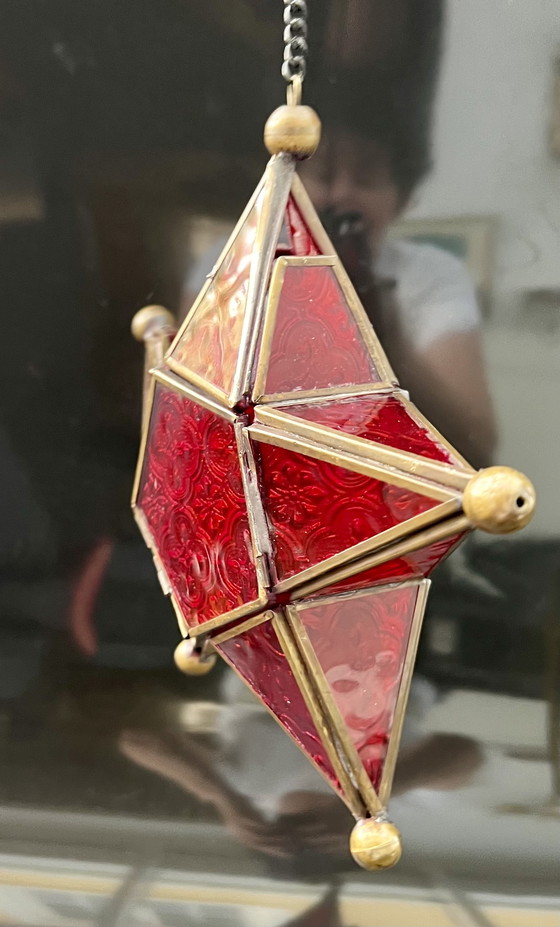 Image 1 of Handgemaakte glazen ster – Art Nouveau-geïnspireerde hanglantaarn, circa jaren 70