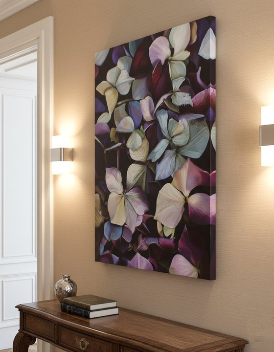 Image 1 of Realistic Hydrangea Painting: Moody Purple Blue Floral Wall Art, Detailed Flower Botanical Decor