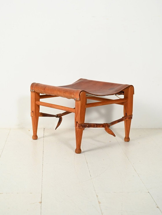 Image 1 of “Safari” Footstool in Oak and Leather