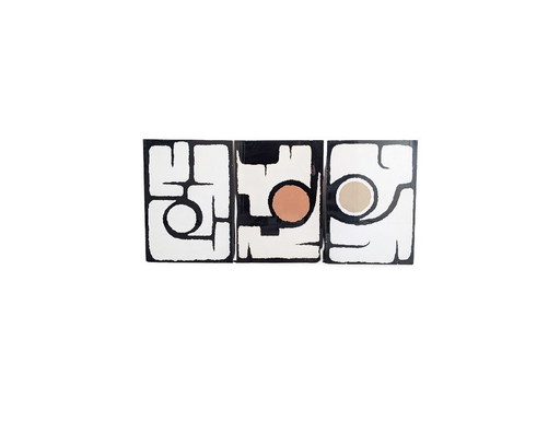 Set of 3 wall art, textured painting, Möck burlap, Bauhaus modern