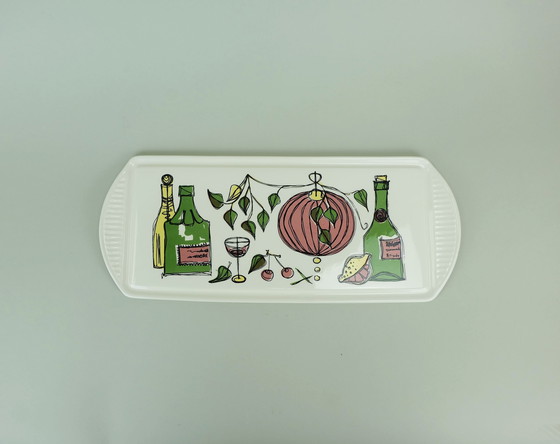 Image 1 of assiette à gâteau rectangulaire en céramique du milieu du siècle avec un beau décor 1950s 1960s