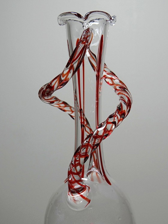 Image 1 of Vaso solifloreale veneziano in vetro soffiato di Murano, anni '50-'60, Filigrana/Zanfirico