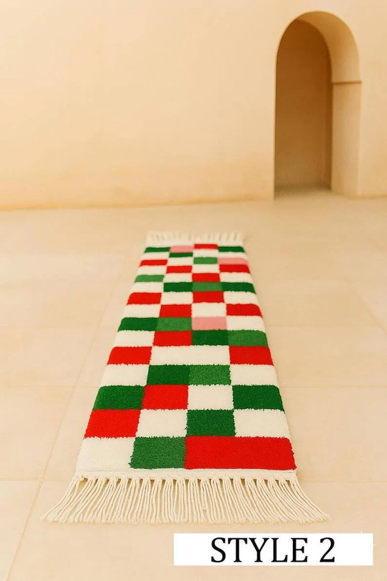 Tappeto runner marocchino natalizio – Lana a quadri rossi e verdi 300X70 – Tappeti, Wool (photo 3 of 7)