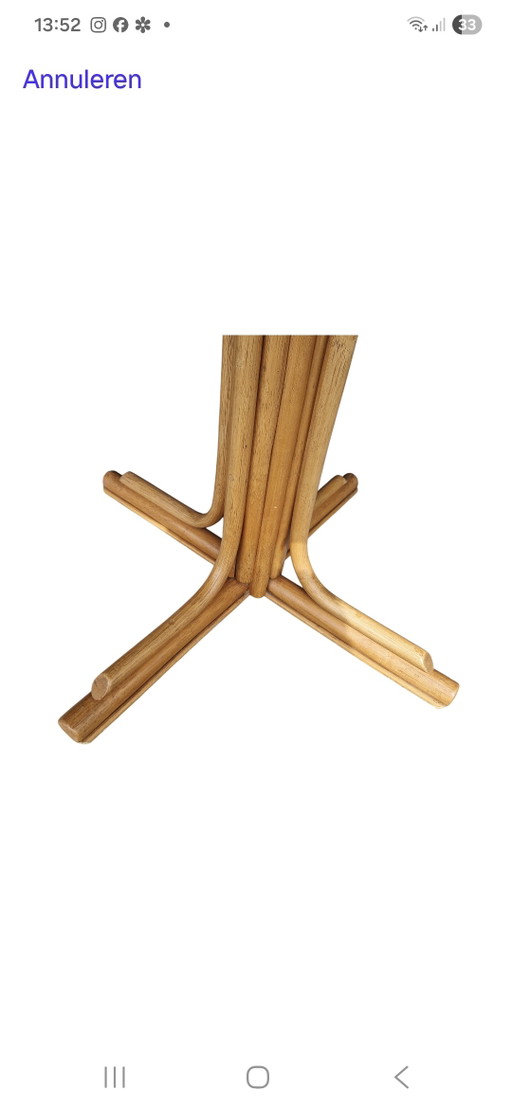 1970s round dining table bamboo table with oak top