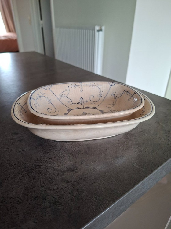 Due Ciotole in ceramica vintage, crema con decoro blu (foto 6 di 8)