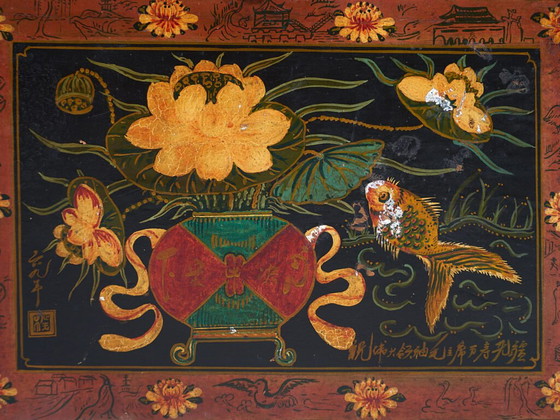 Antique Chinese painted trunk in pine wood – China, circa 1900 – Storage cabinet, Iron (photo 23 of 40)