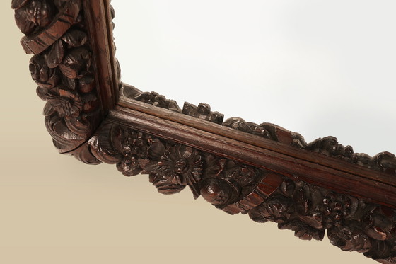 Image 1 of Rare grand miroir ancien en chêne sculpté à la main, de style baroque ou rococo, France vers 1800 1800