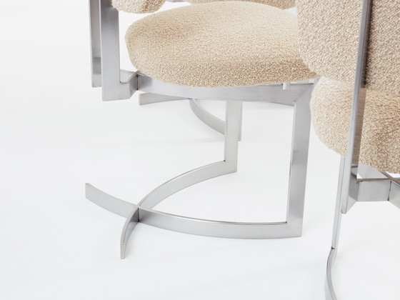 Image 1 of Paul Legeard Set van Twaalf Stoelen Roestvrij Staal Wol Bouclé 1970