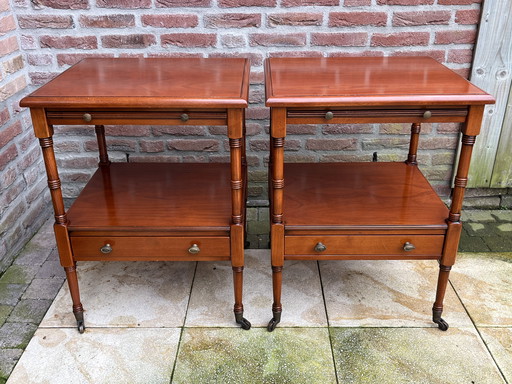 Classic Georgian Style English Mahogany Side Tables (Writing Tray & Drawer)