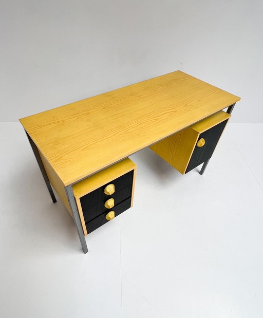 Vintage Desk In Colors Yellow And Black, 1970'S