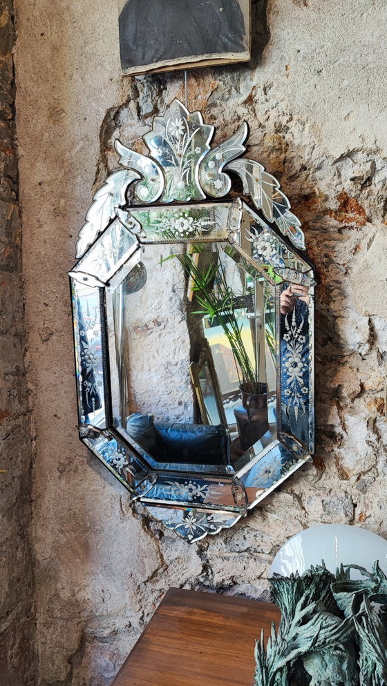 Image 1 of Specchio veneziano in vetro di Murano - XIX secolo