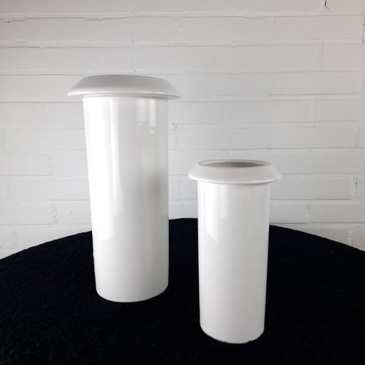 Set of 2 vintage vases white ceramic flora ceramic 70s