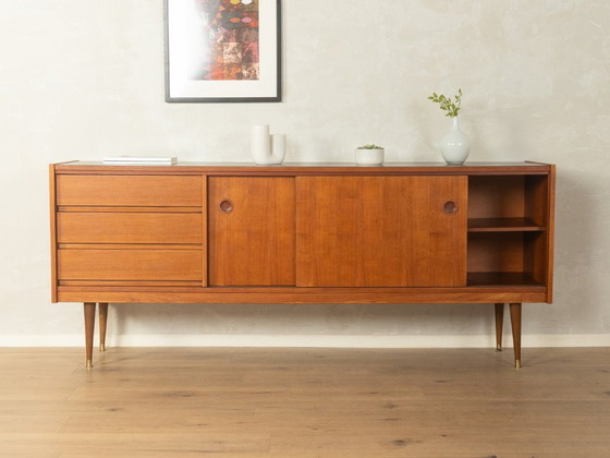 Buffet bas Mid Century Modern avec portes coulissantes et tiroirs, Bois, Marron (photo 4 sur 9)