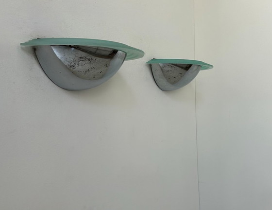 Image 1 of Coppia di applique vintage, cromo e vetro d'altare, Svezia 1970