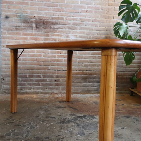 Image 1 of Table de salle à manger vintage en rotin 70s côtelé 4 places