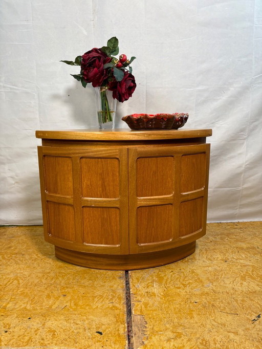 Mid-Century Retro Vintage Teak Corner Cabinet by Nathan Furniture 1970  “Squares” Range • Curved Doors • Compact Danish-Inspired