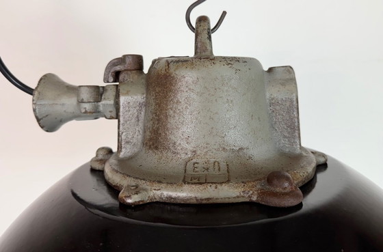 Image 1 of Lampada a sospensione industriale a gabbia in ghisa e smalto nero, anni '60