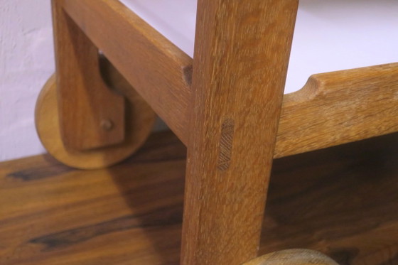 Brutalist Scandinavian Bar Cart / Serving Trolley in Solid Oak, 1950s-60s – Wood (photo 6 of 14)