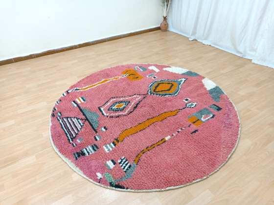 Image 1 of Tappeto rotondo berbero marocchino rosso fatto a mano, 2x2 m