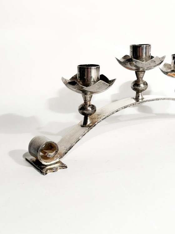 Dreifach versilberter Metallkandelaber, italienische Fertigung, 1950er Jahre – Dekorative Objekte (photo 3 of 14)