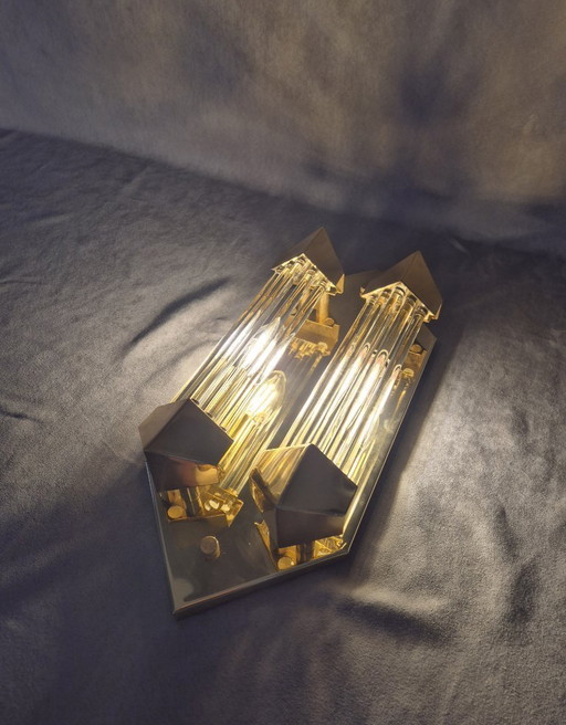 Applique murale Honsel vintage années 1980 – Métal doré, diffuseurs en verre, 2×E14